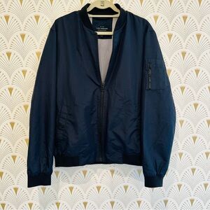 Lucky Brand Men’s Blue Lined Lightweight Windbreaker Bomber Flight Jacket, Sz L